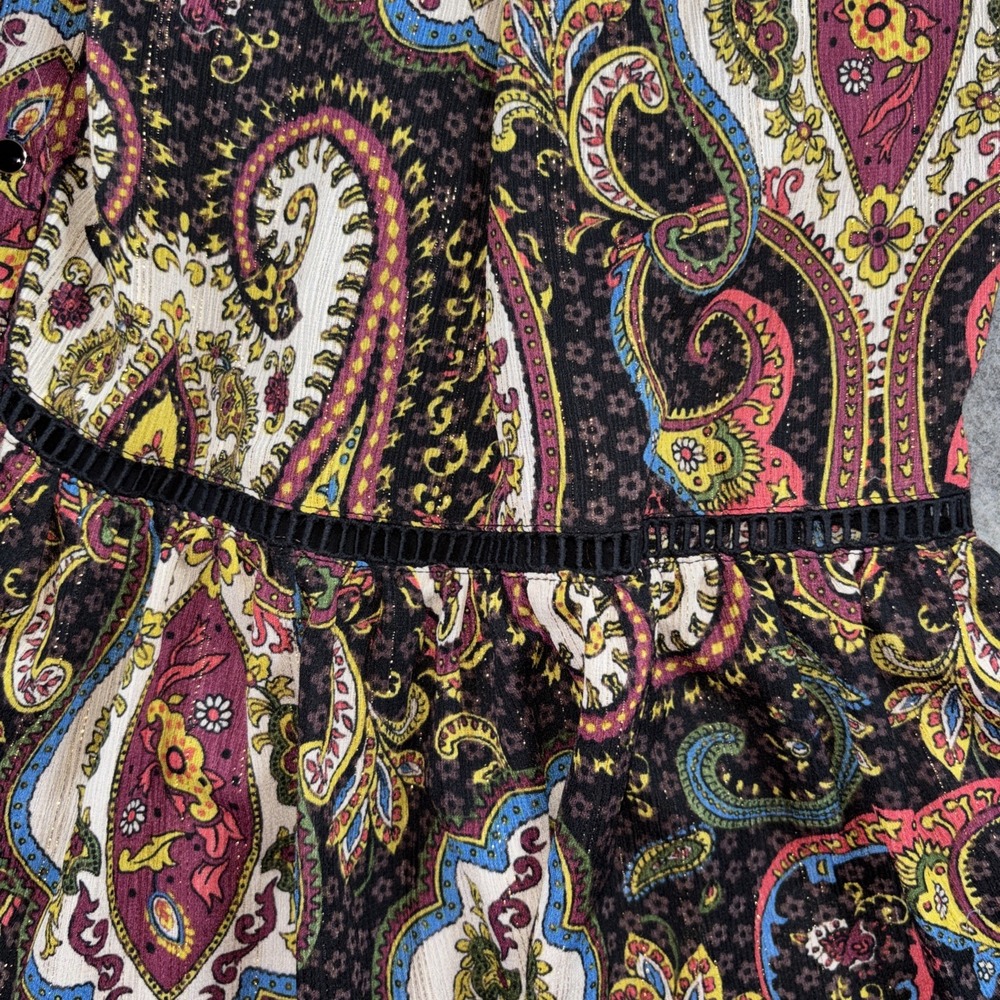 T Tahari Women's Dress Women's 10 Peacock Paisley Button Tiered Cottage Boho New - Picture 5 of 16